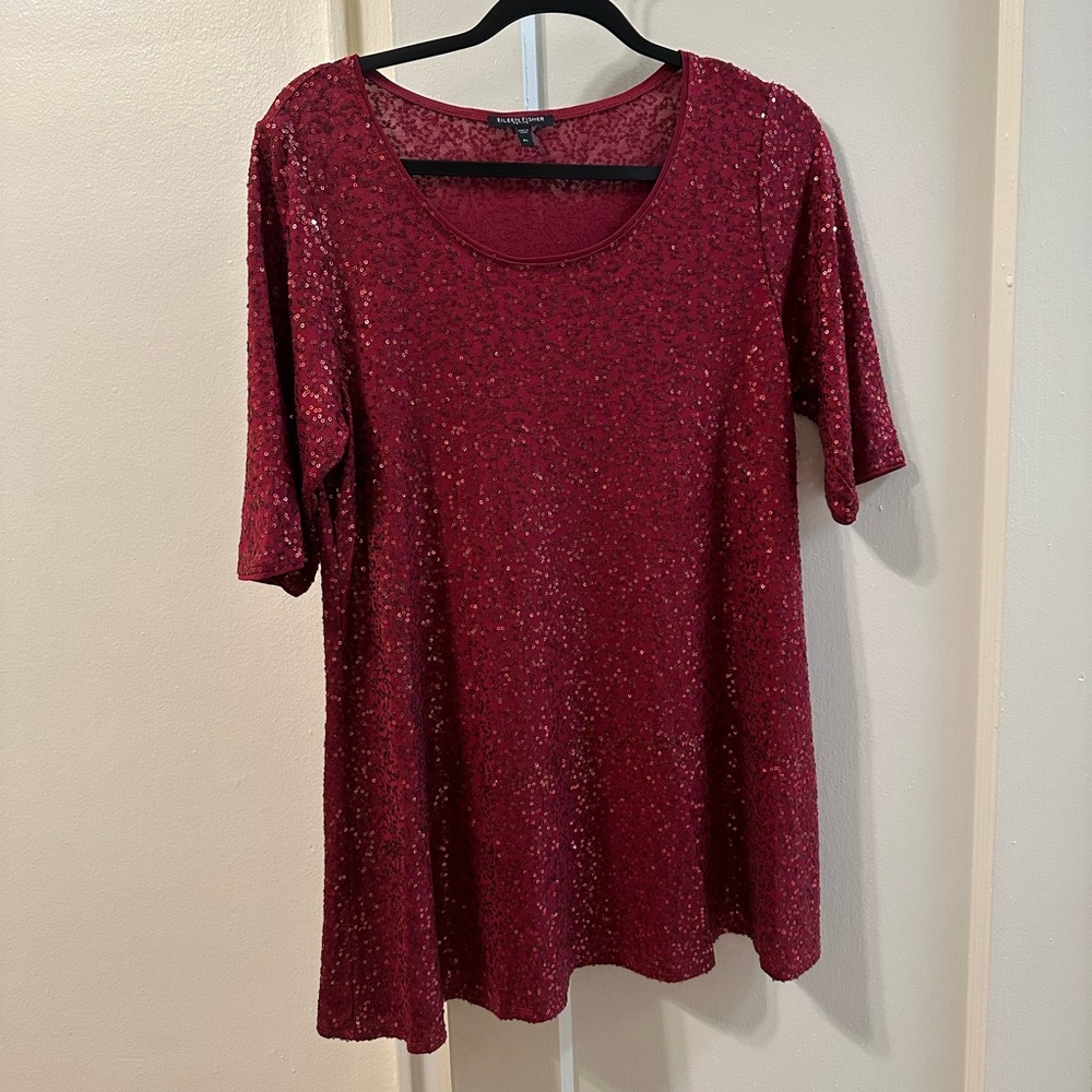Eileen Fisher Red Sequin Top